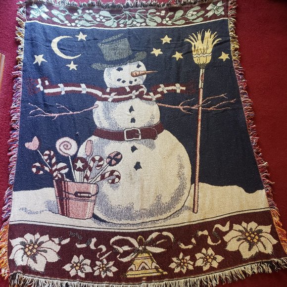 Excellent Condition, VINTAGE Christmas Themed Throw "Frosty The Snowman" - Picture 1 of 12